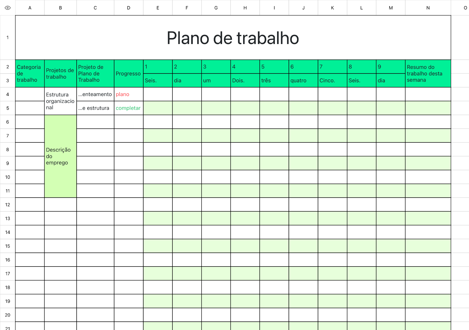 Planejamento do Progresso do Trabalho